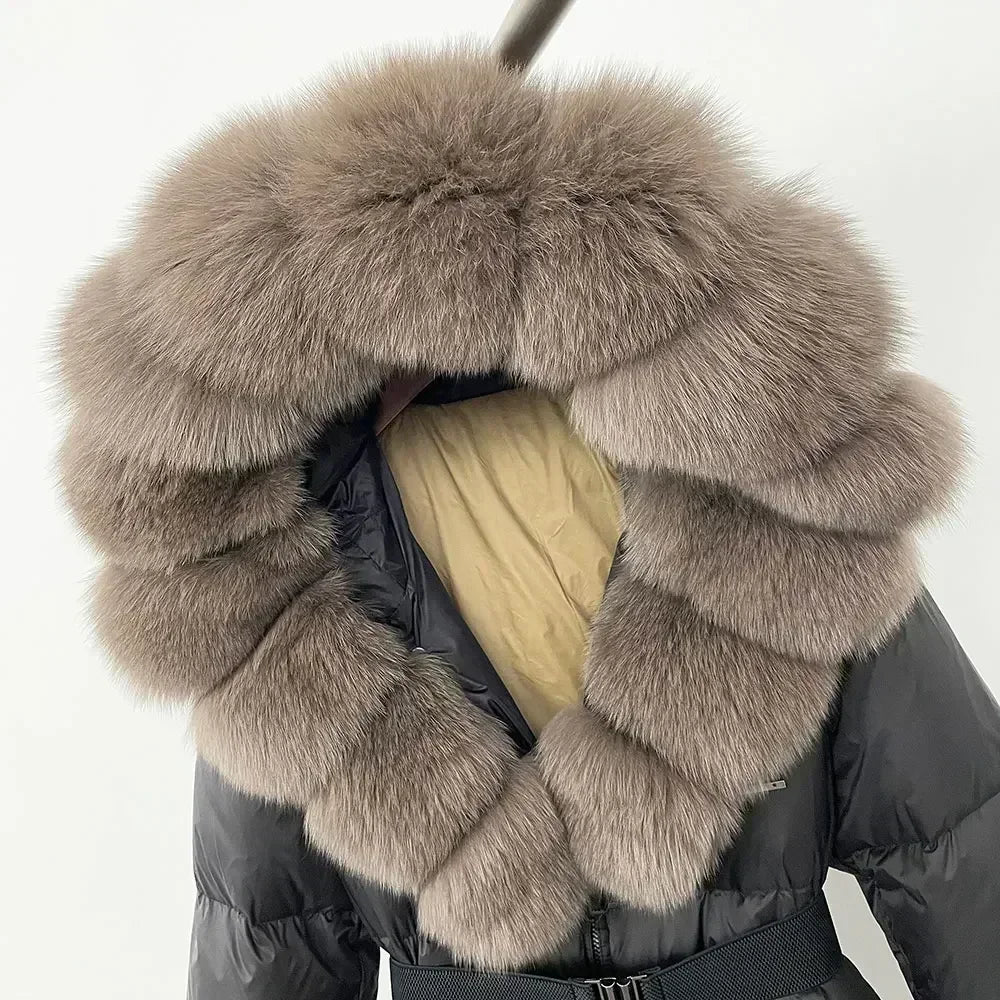Fur’Ells Real Fox Fur Collar Duck Down Puffer Jacket - Long Length