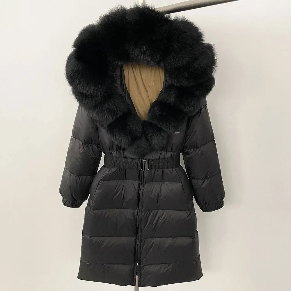 Fur’Ells Real Fox Fur Collar Duck Down Puffer Jacket - Long Length