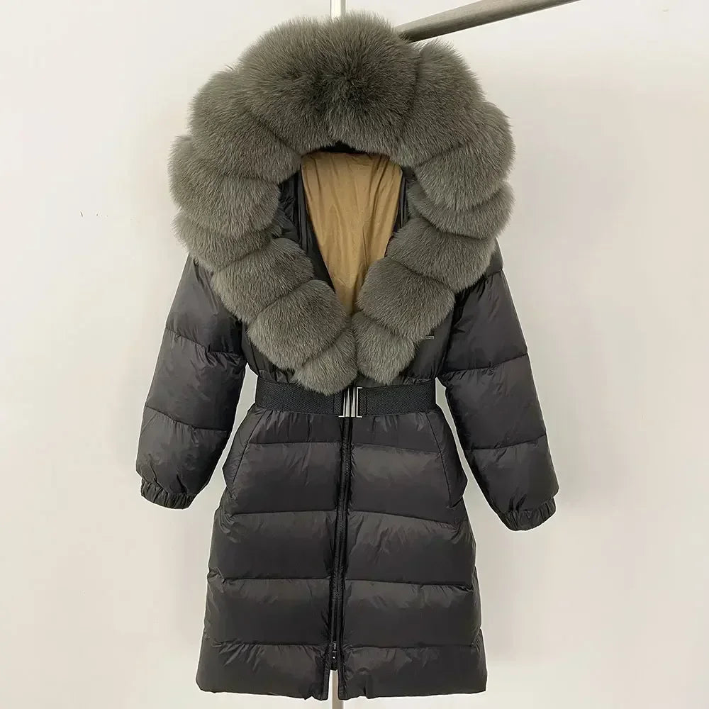 Fur’Ells Real Fox Fur Collar Duck Down Puffer Jacket - Long Length