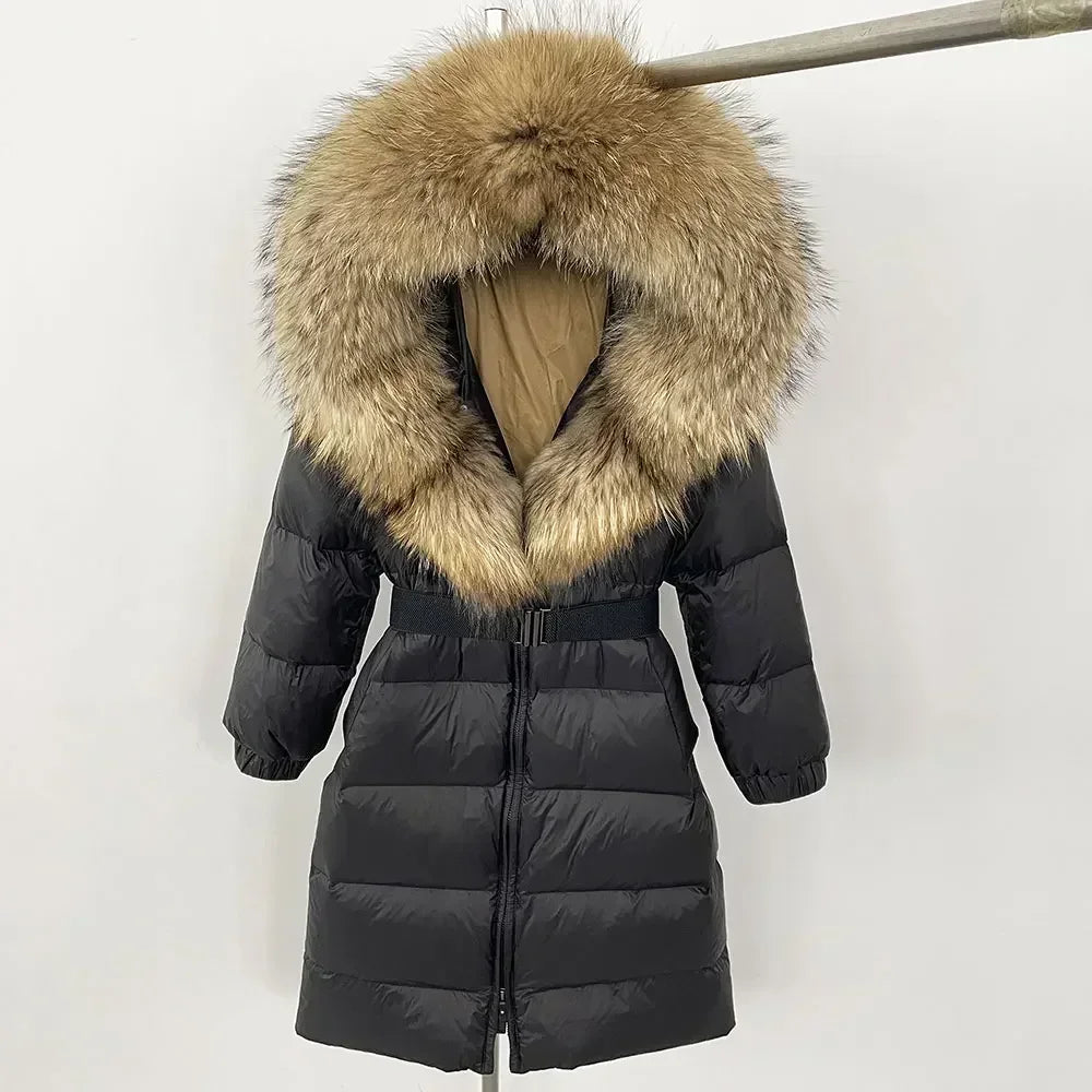 Fur’Ells Real Fox Fur Collar Duck Down Puffer Jacket - Long Length