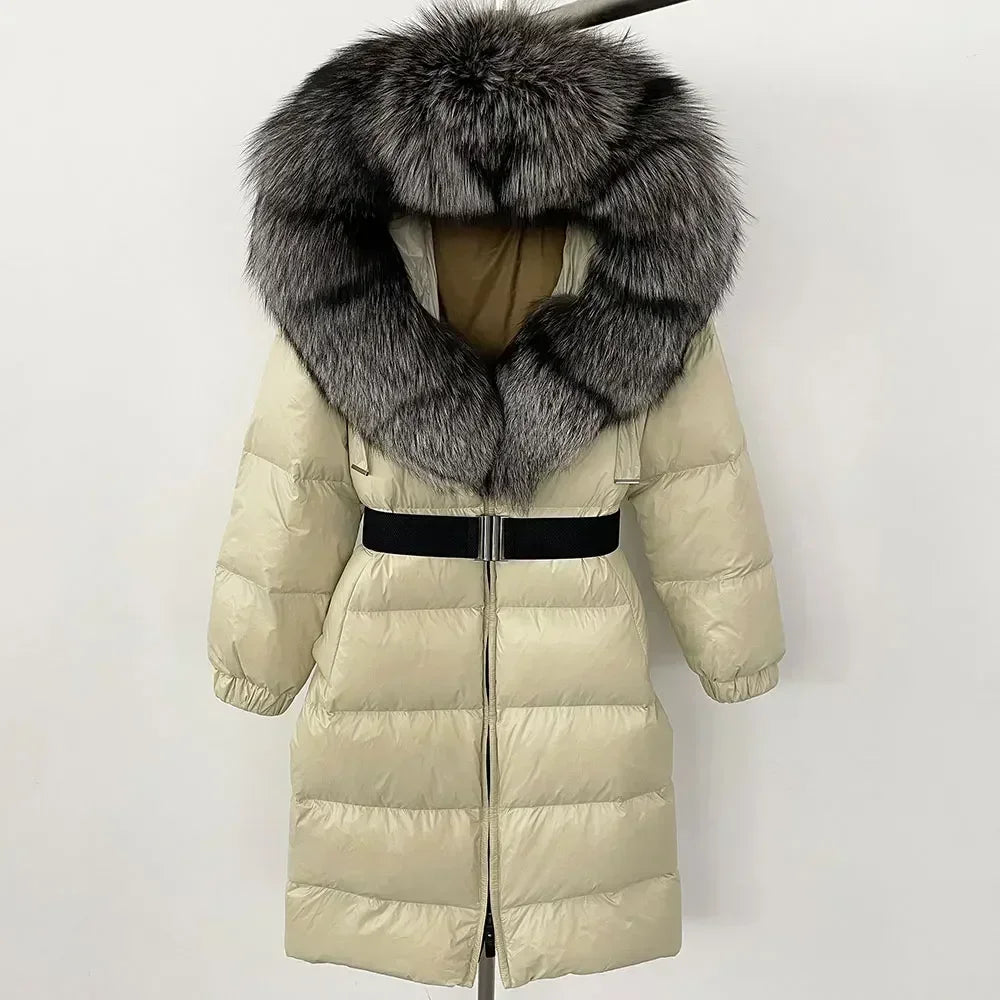 Fur’Ells Real Fox Fur Collar Duck Down Puffer Jacket - Long Length