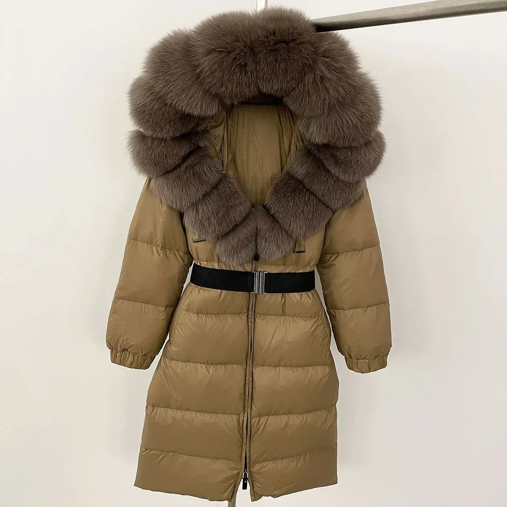 Fur’Ells Real Fox Fur Collar Duck Down Puffer Jacket - Long Length