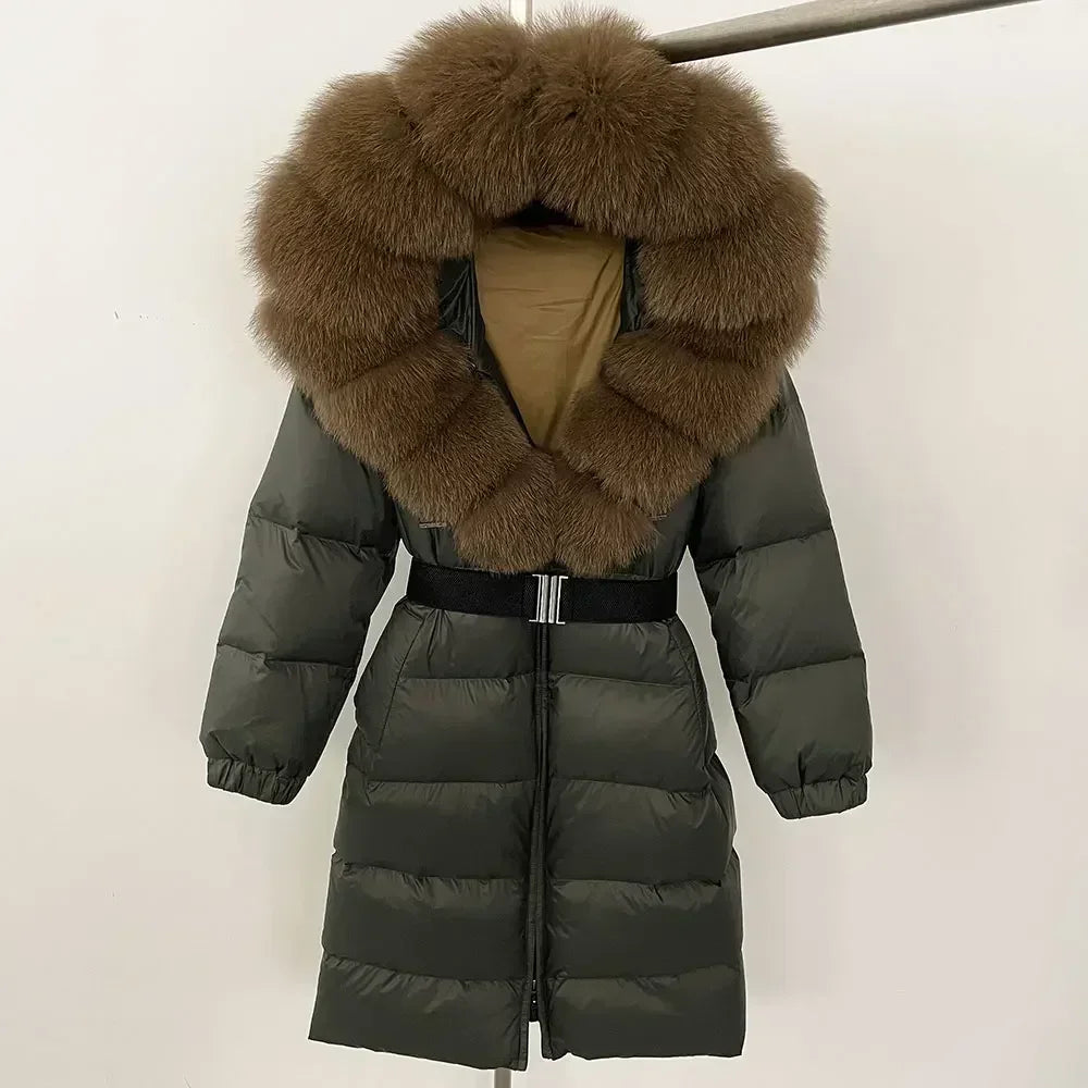 Fur’Ells Real Fox Fur Collar Duck Down Puffer Jacket - Long Length