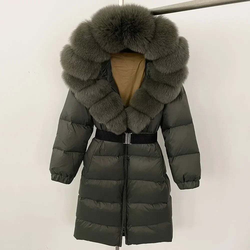 Fur’Ells Real Fox Fur Collar Duck Down Puffer Jacket - Long Length