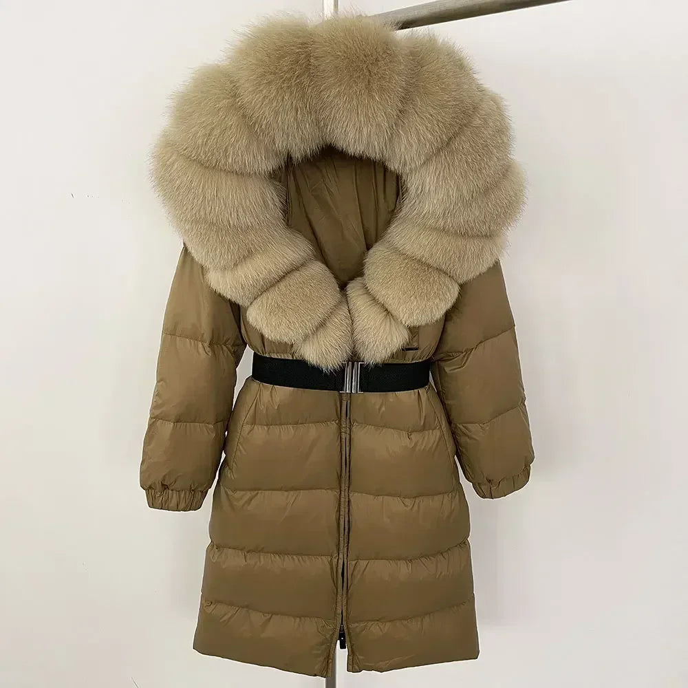 Fur’Ells Real Fox Fur Collar Duck Down Puffer Jacket - Long Length