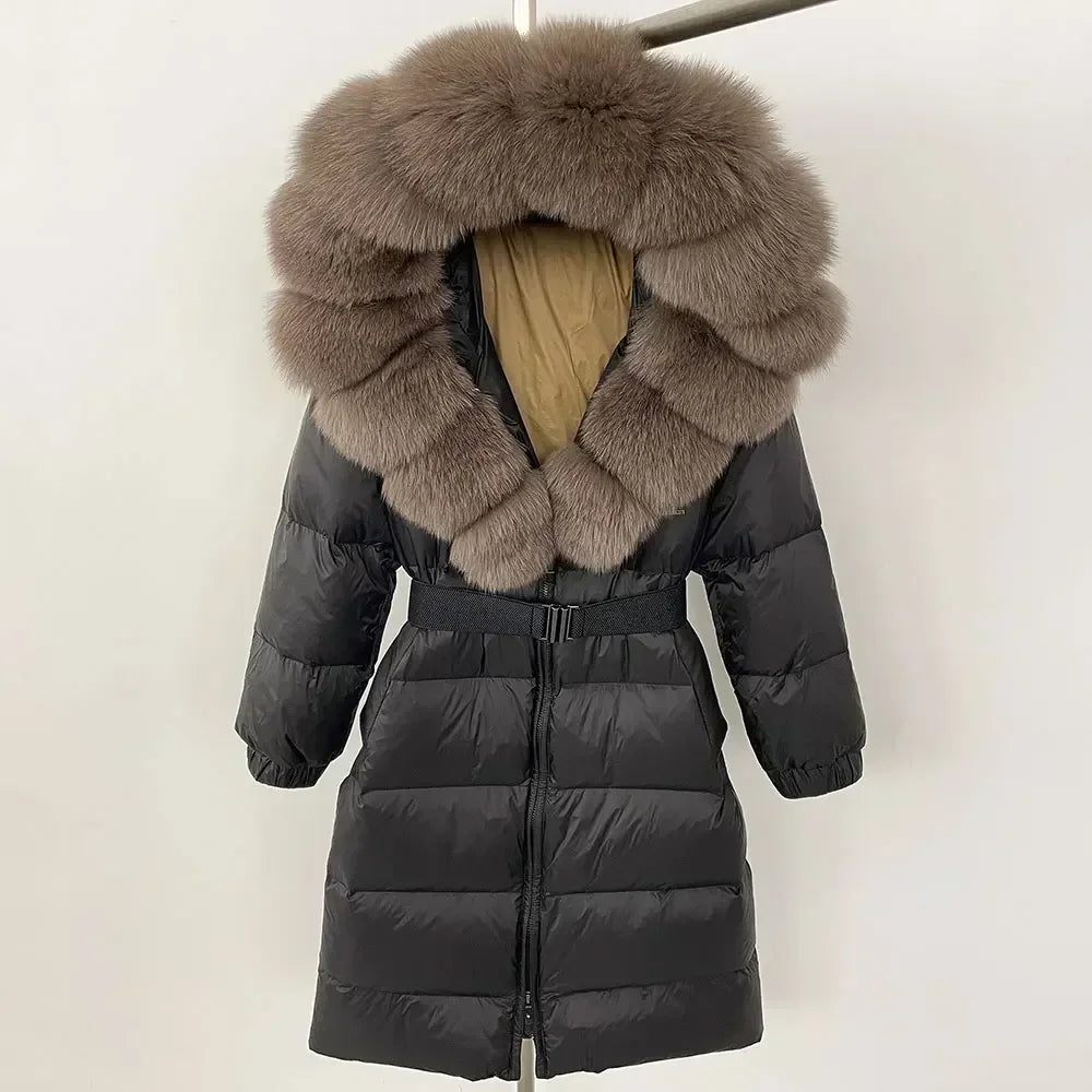 Fur’Ells Real Fox Fur Collar Duck Down Puffer Jacket - Long Length