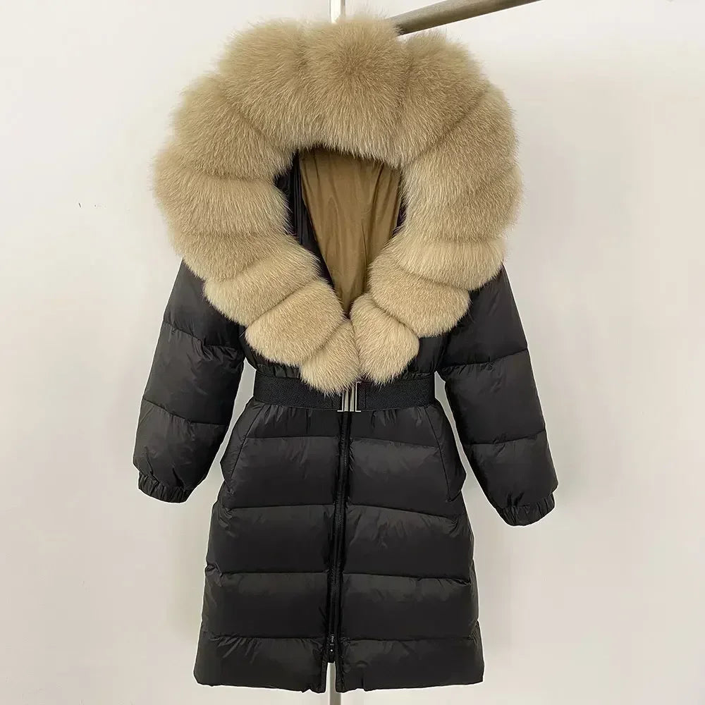 Fur’Ells Real Fox Fur Collar Duck Down Puffer Jacket - Long Length