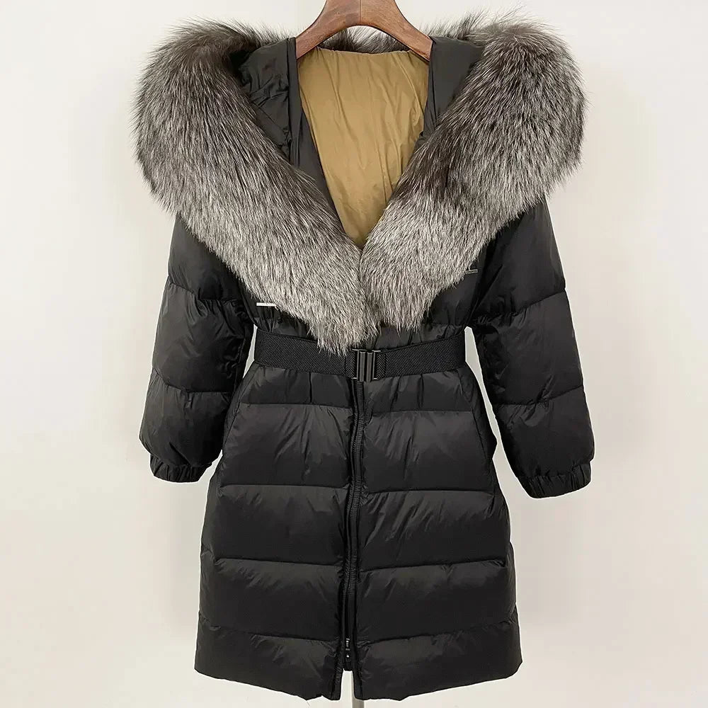 Fur’Ells Real Fox Fur Collar Duck Down Puffer Jacket - Long Length