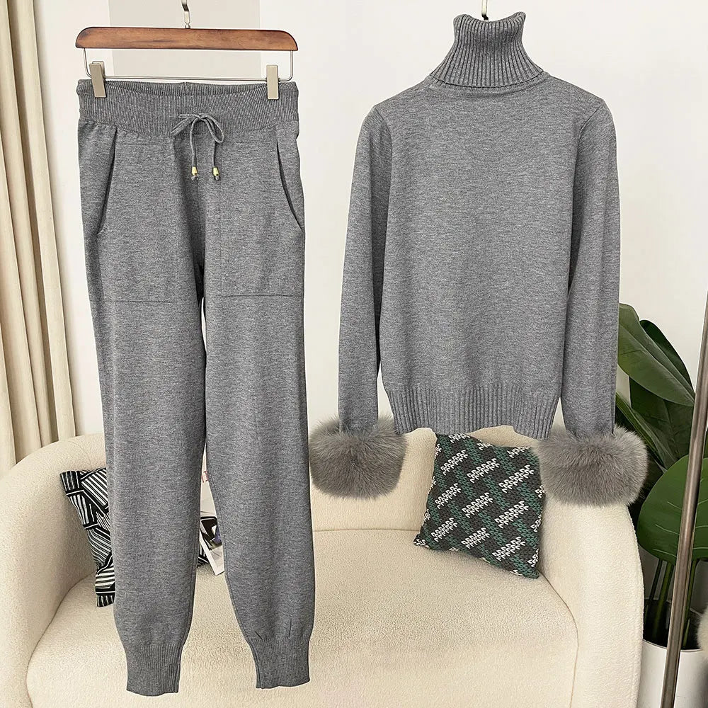 Fur'Ells Roll neck Fur detailed Co Ord Set