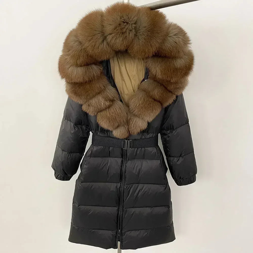 Fur’Ells Real Fox Fur Collar Duck Down Puffer Jacket - Long Length