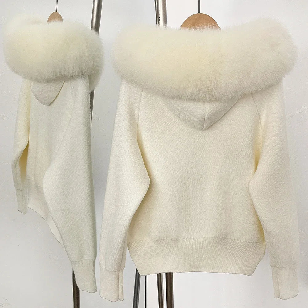 Fur'Ells Zip up Fox Fur Knitted Hoodie