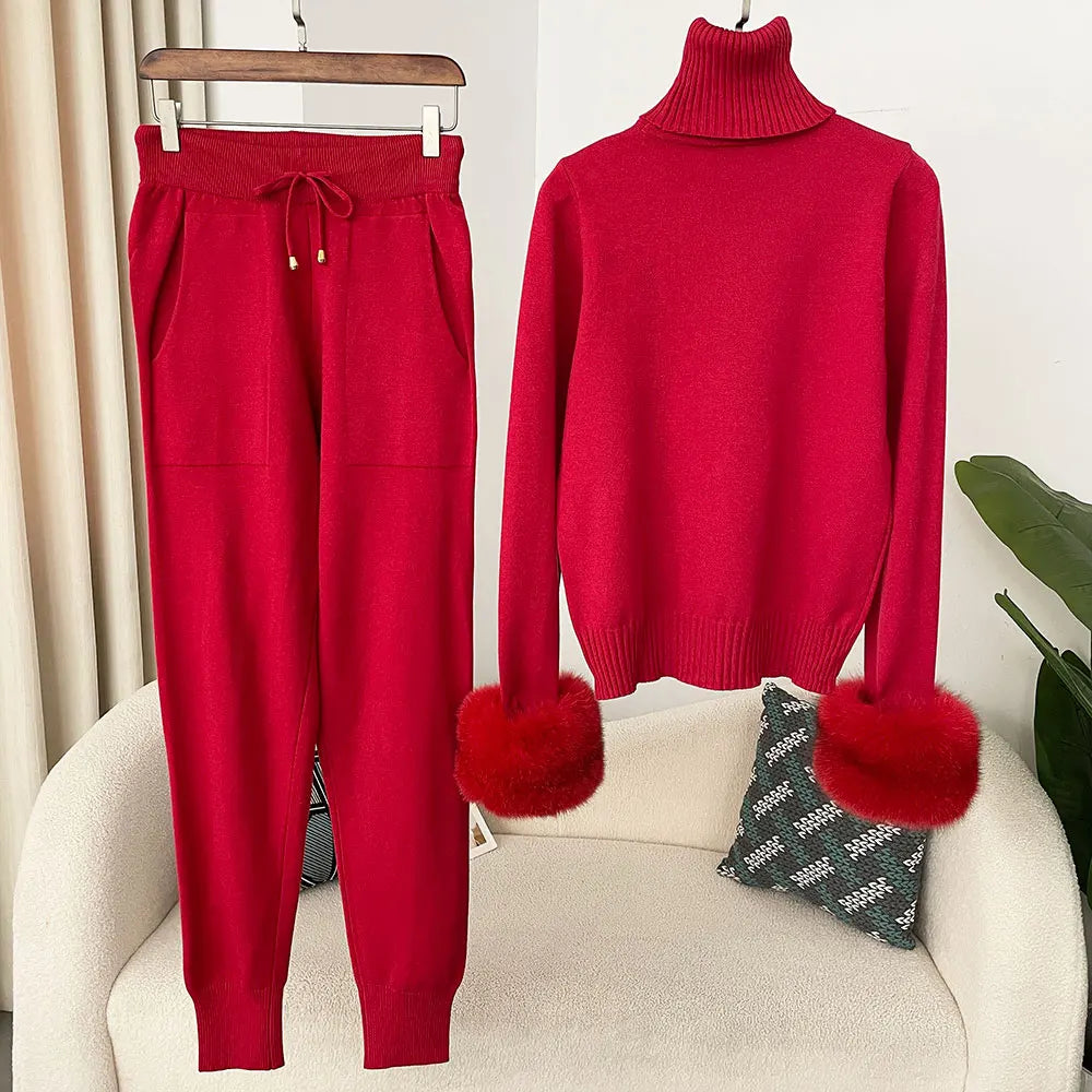 Fur'Ells Roll neck Fur detailed Co Ord Set