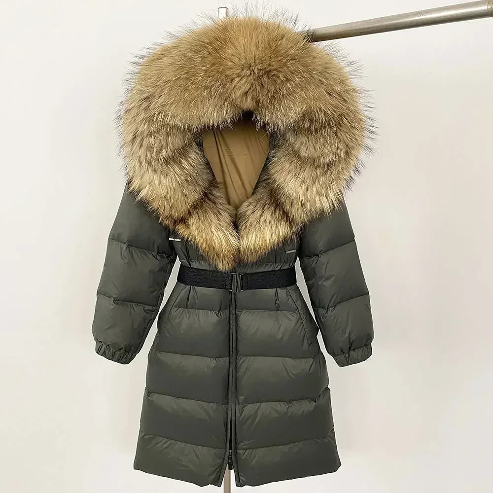 Fur’Ells Real Fox Fur Collar Duck Down Puffer Jacket - Long Length