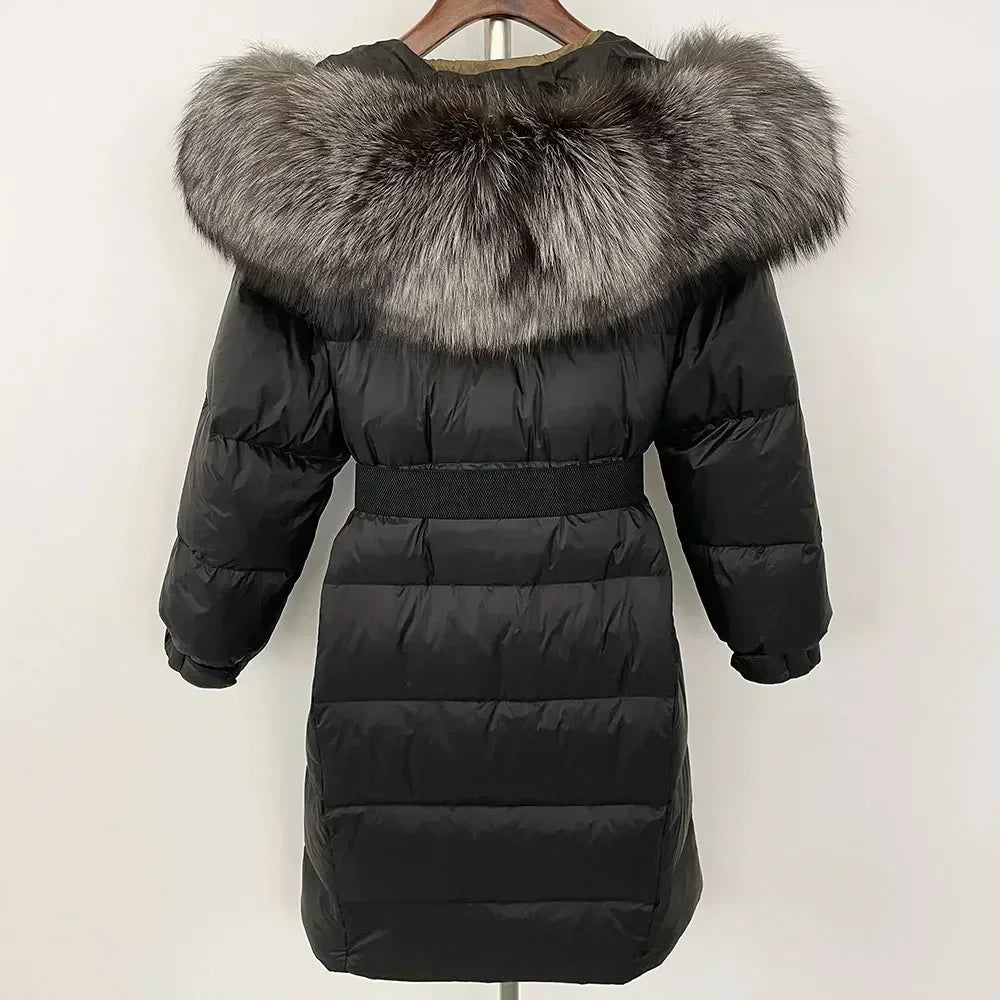 Fur’Ells Real Fox Fur Collar Duck Down Puffer Jacket - Long Length