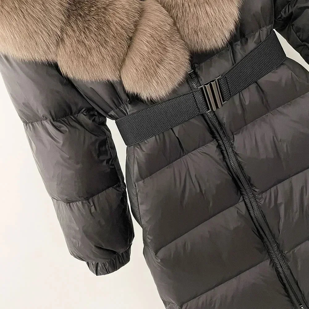 Fur’Ells Real Fox Fur Collar Duck Down Puffer Jacket - Long Length