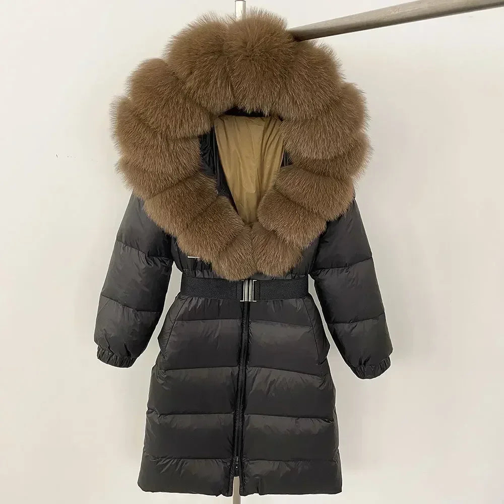 Fur’Ells Real Fox Fur Collar Duck Down Puffer Jacket - Long Length