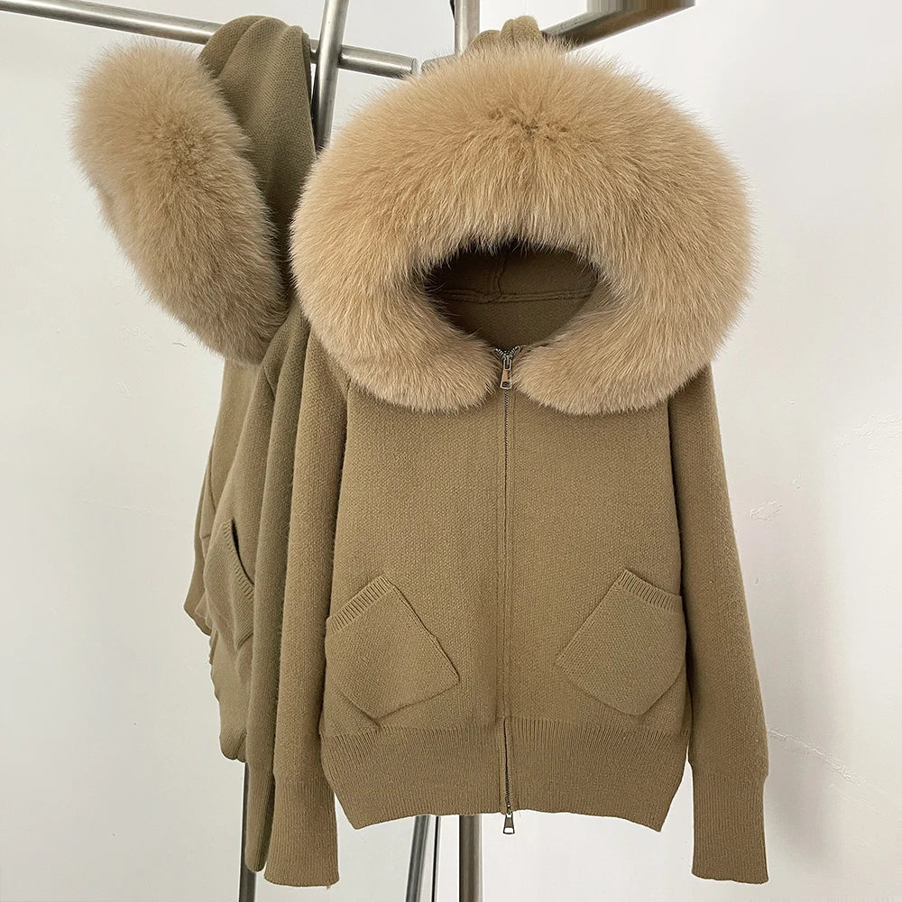 Fur'Ells Zip up Fox Fur Knitted Hoodie