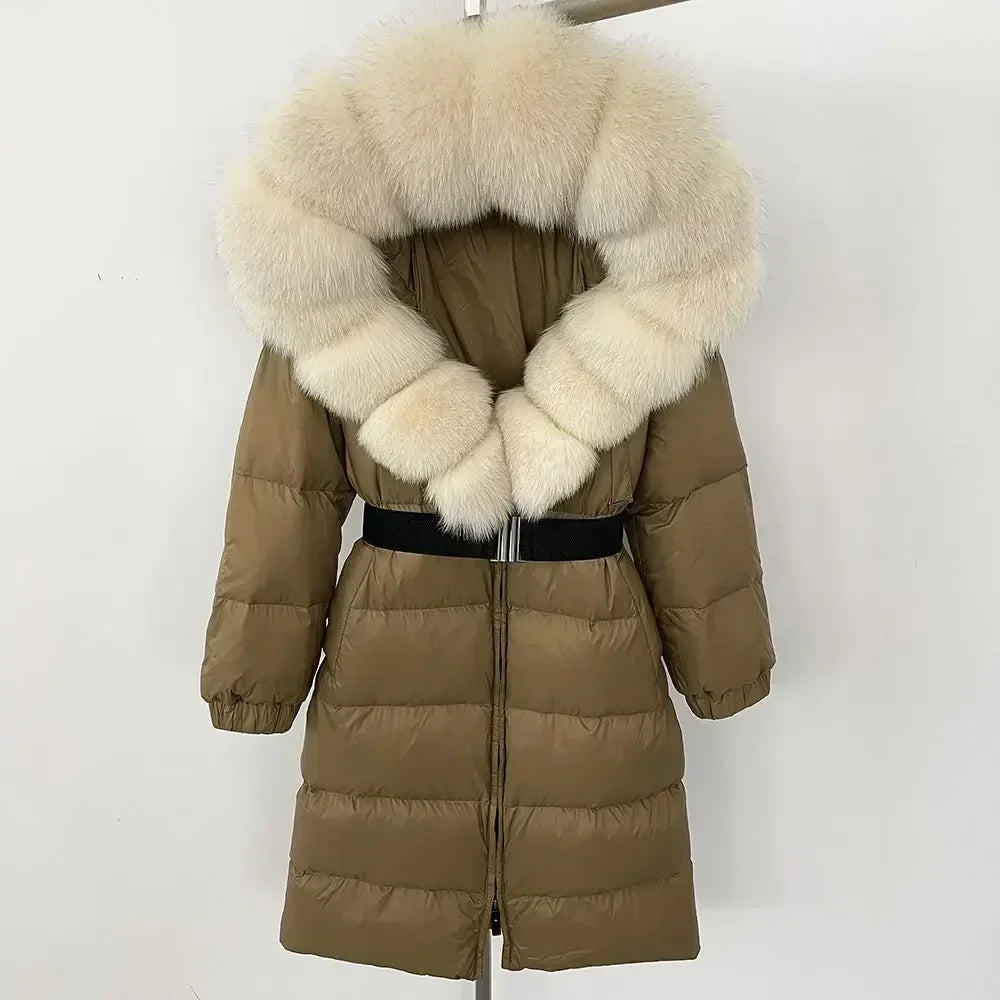 Fur’Ells Real Fox Fur Collar Duck Down Puffer Jacket - Long Length