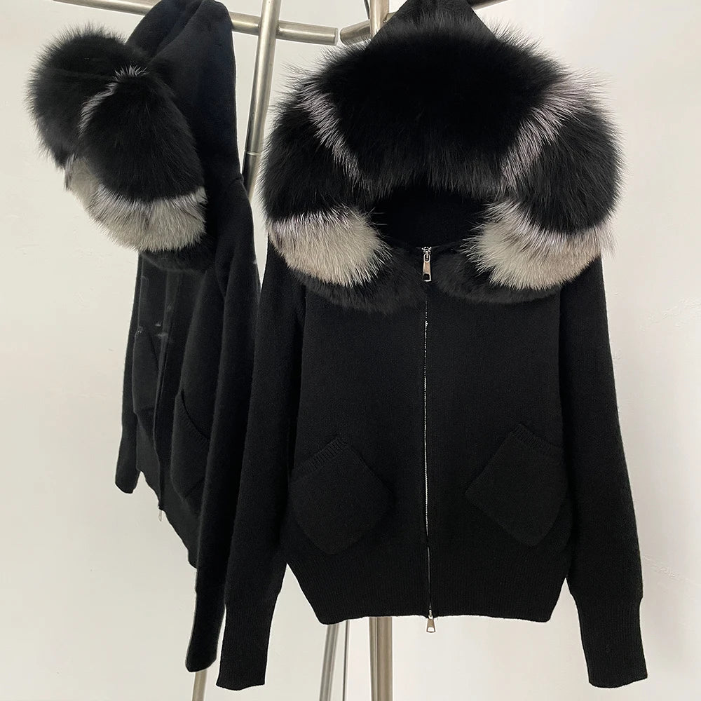 Fur'Ells Zip up Fox Fur Knitted Hoodie