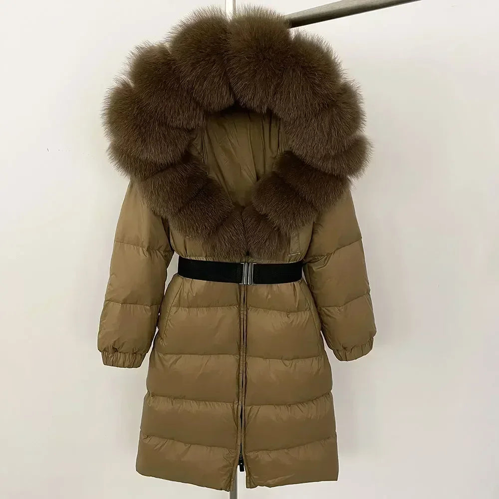 Fur’Ells Real Fox Fur Collar Duck Down Puffer Jacket - Long Length