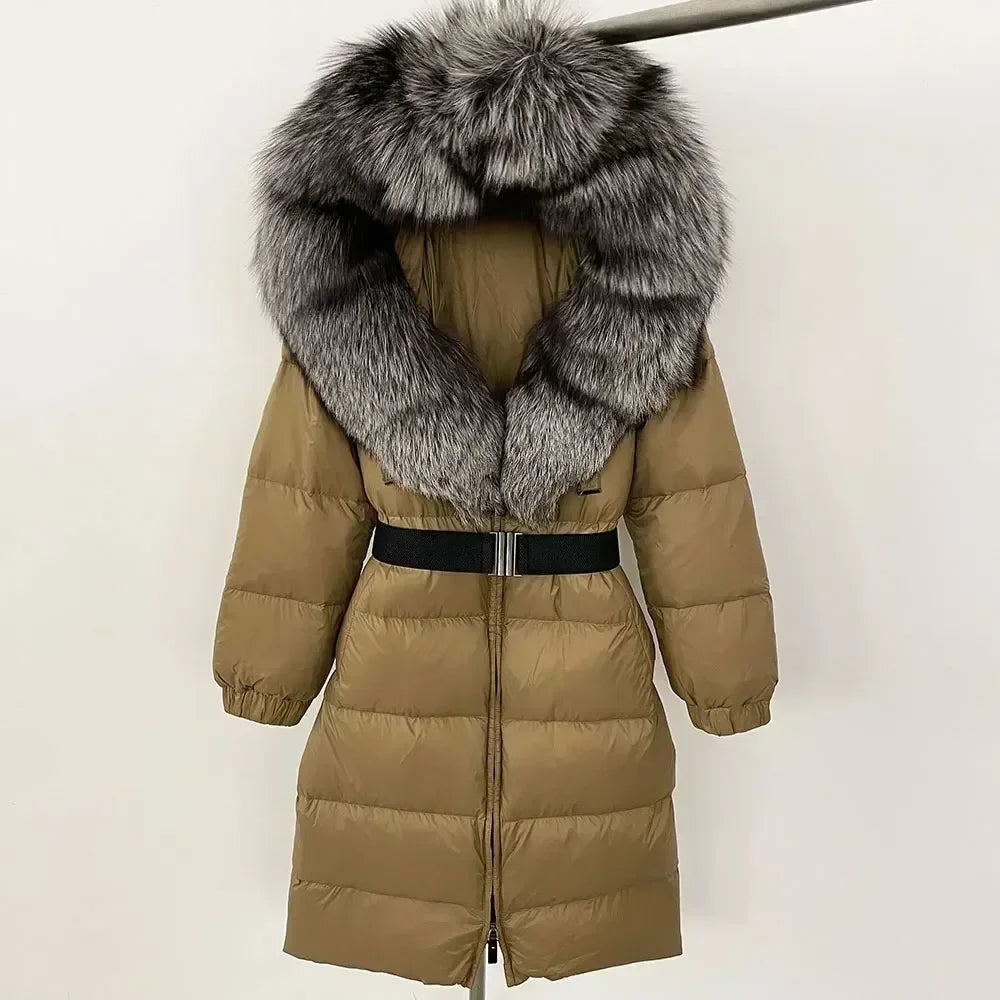 Fur’Ells Real Fox Fur Collar Duck Down Puffer Jacket - Long Length