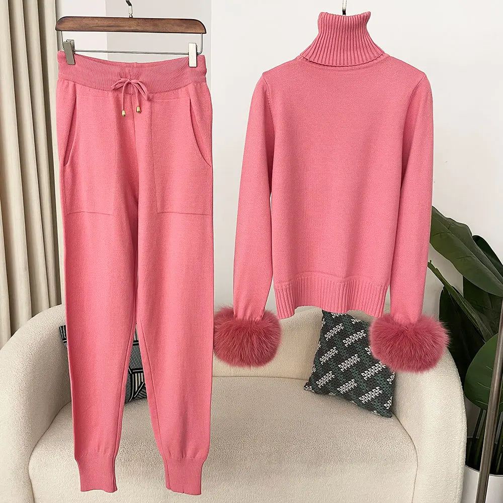 Fur'Ells Roll neck Fur detailed Co Ord Set