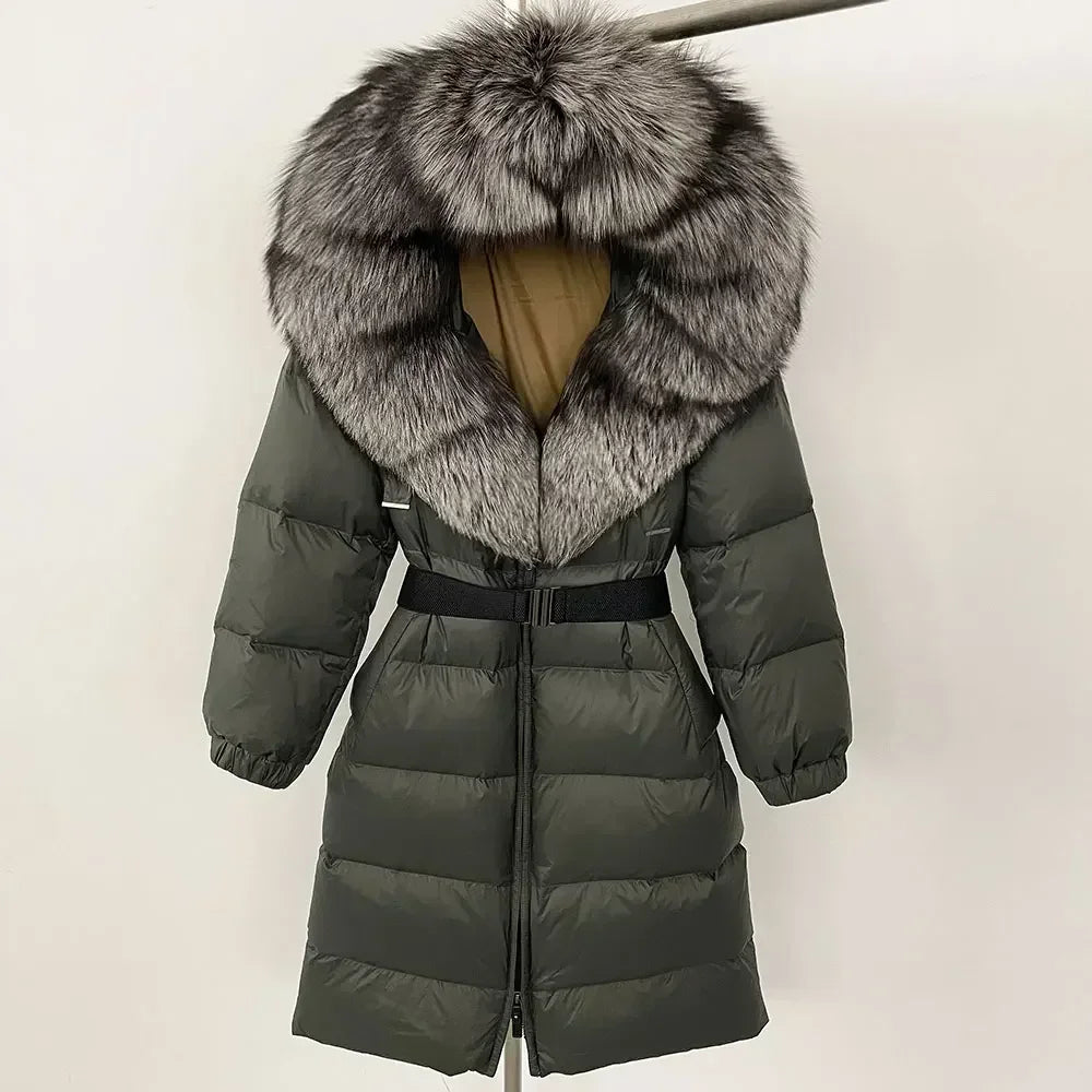 Fur’Ells Real Fox Fur Collar Duck Down Puffer Jacket - Long Length