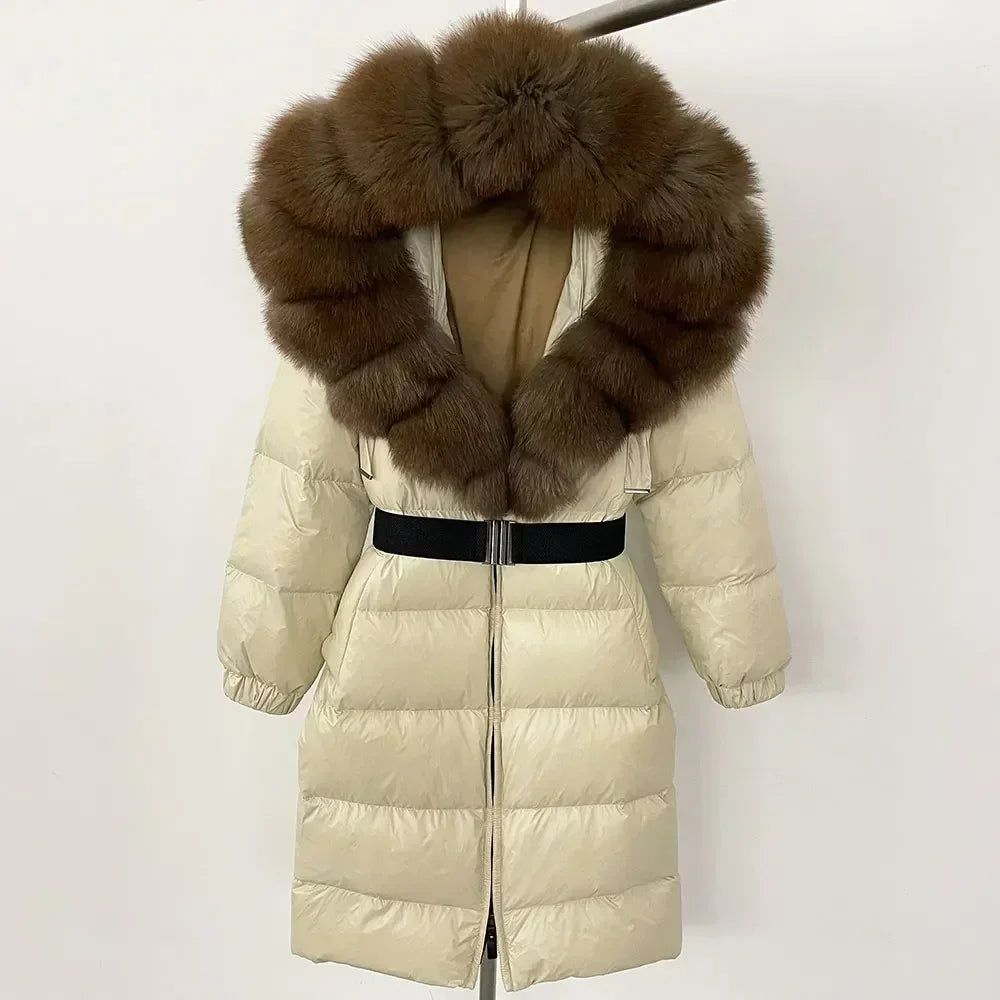Fur’Ells Real Fox Fur Collar Duck Down Puffer Jacket - Long Length