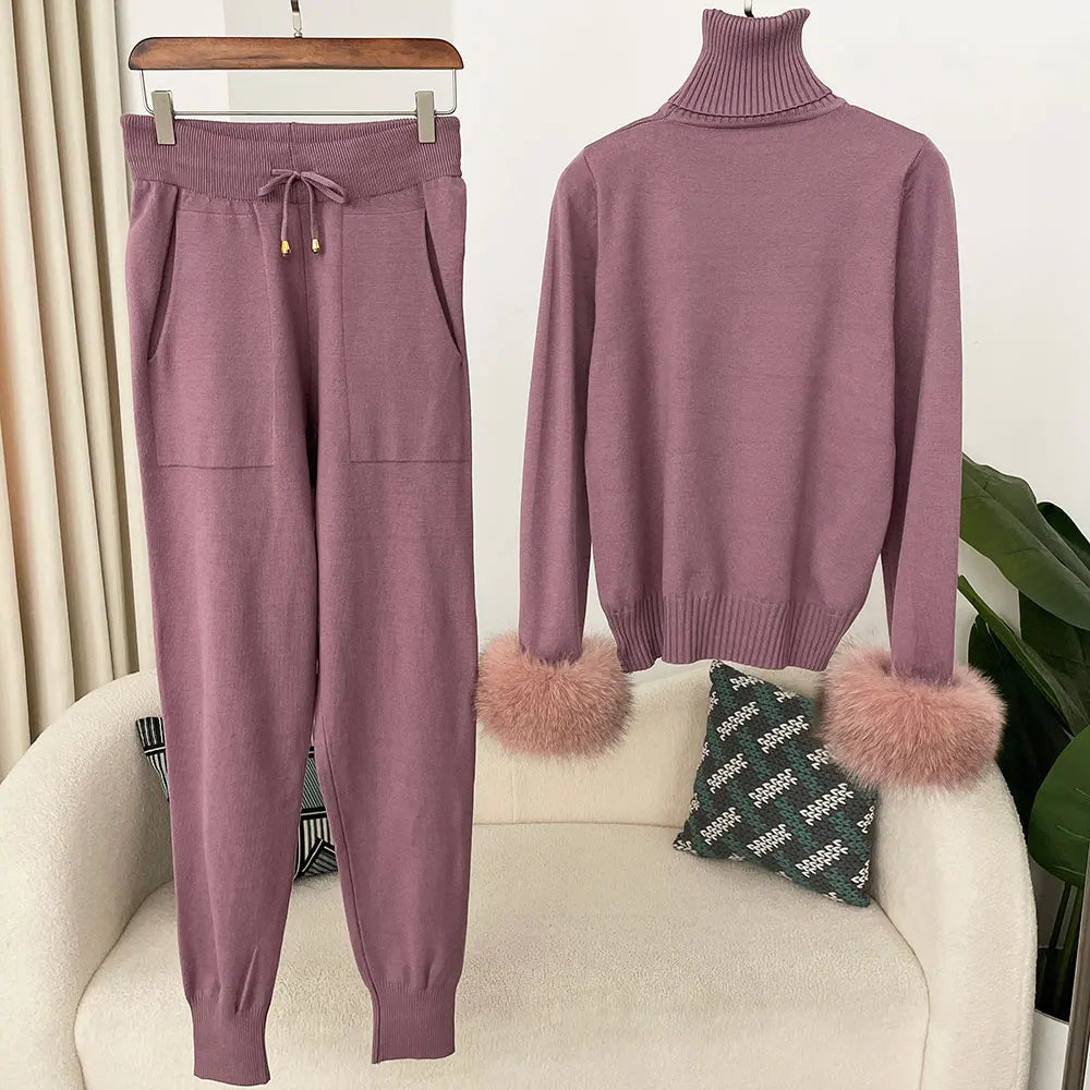 Fur'Ells Roll neck Fur detailed Co Ord Set