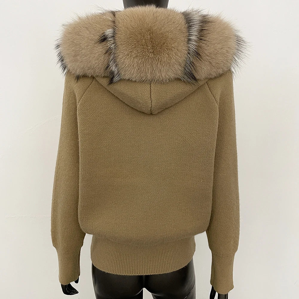 Fur'Ells Zip up Fox Fur Knitted Hoodie