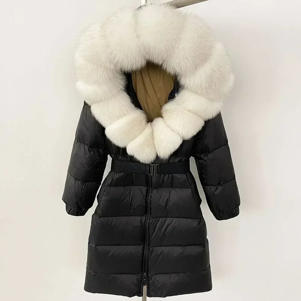 Fur’Ells Real Fox Fur Collar Duck Down Puffer Jacket - Long Length