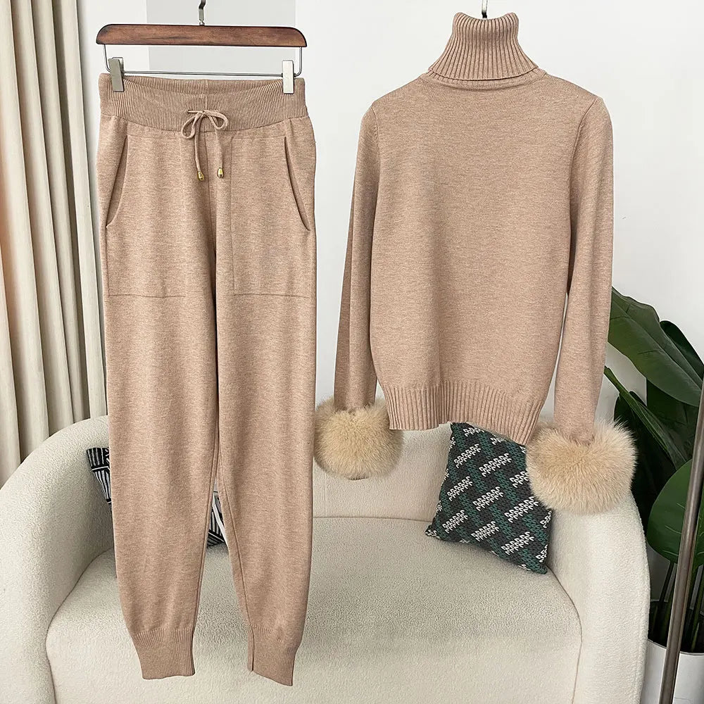 Fur'Ells Roll neck Fur detailed Co Ord Set