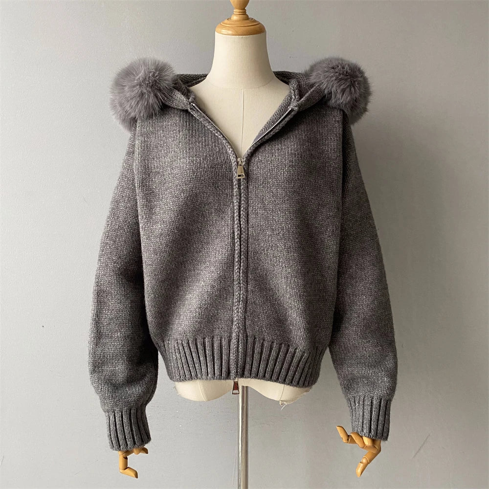 Fur’Ells zip up Fur Knitwear Hoodie