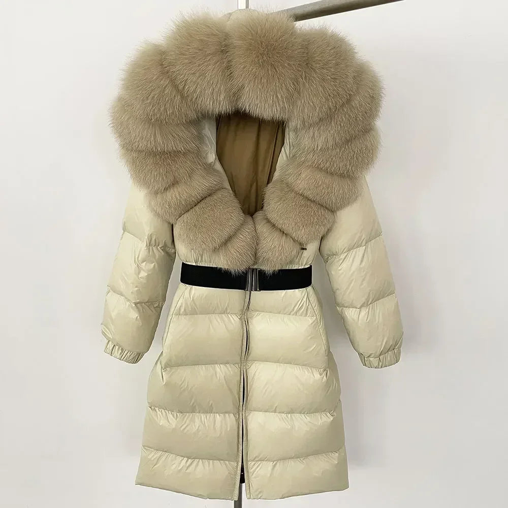 Fur’Ells Real Fox Fur Collar Duck Down Puffer Jacket - Long Length