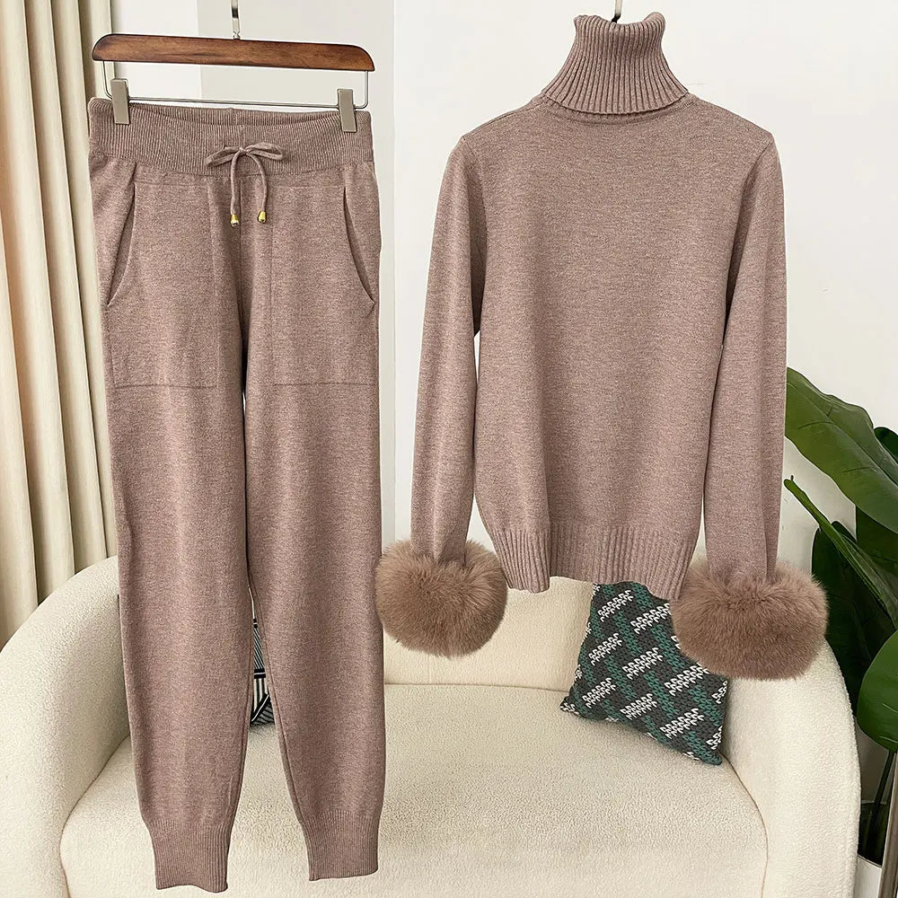 Fur'Ells Roll neck Fur detailed Co Ord Set