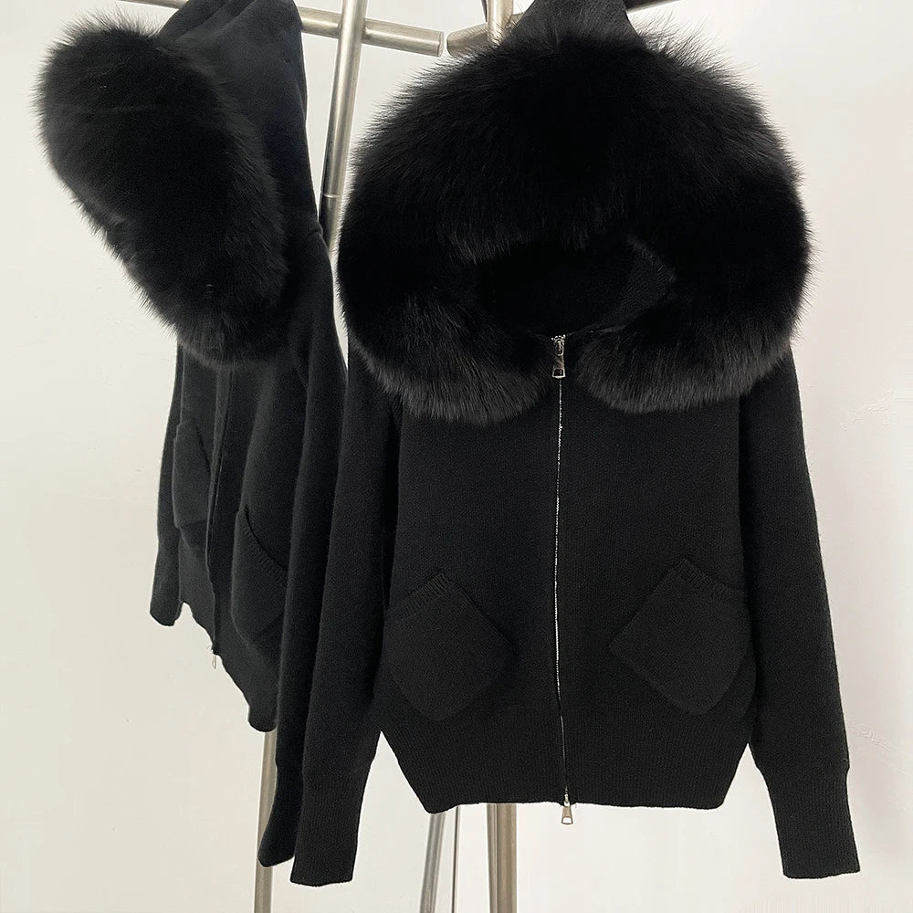 Fur'Ells Zip up Fox Fur Knitted Hoodie