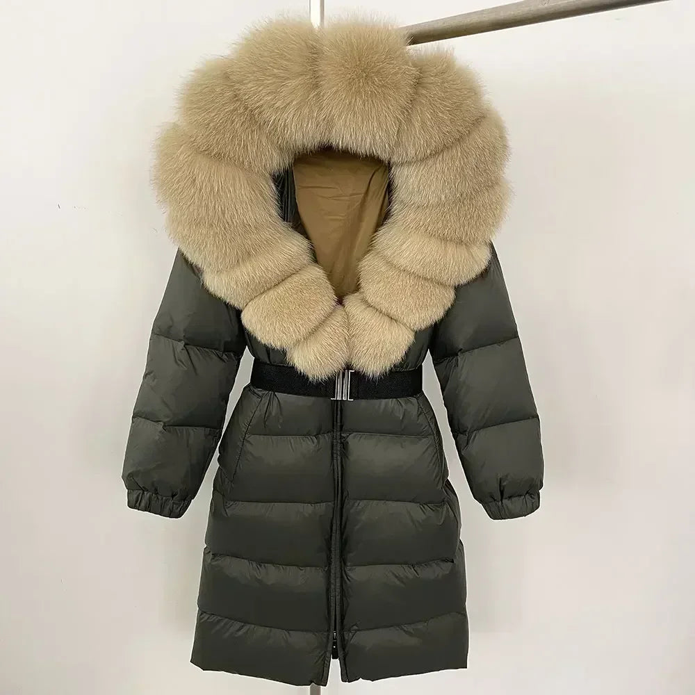 Fur’Ells Real Fox Fur Collar Duck Down Puffer Jacket - Long Length