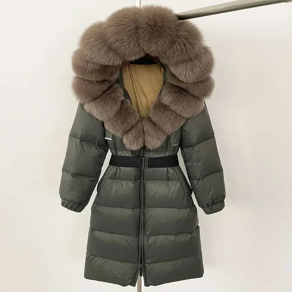 Fur’Ells Real Fox Fur Collar Duck Down Puffer Jacket - Long Length
