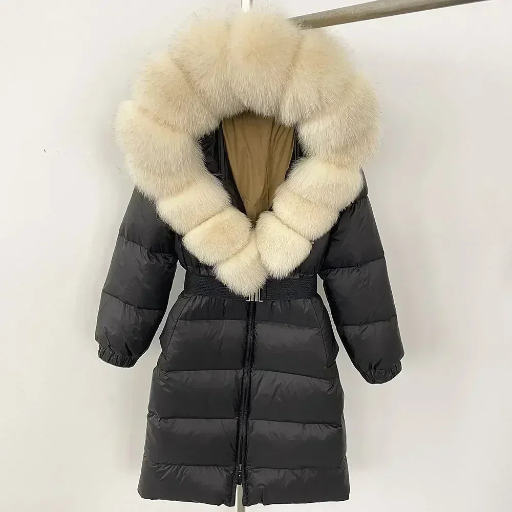 Fur’Ells Real Fox Fur Collar Duck Down Puffer Jacket - Long Length