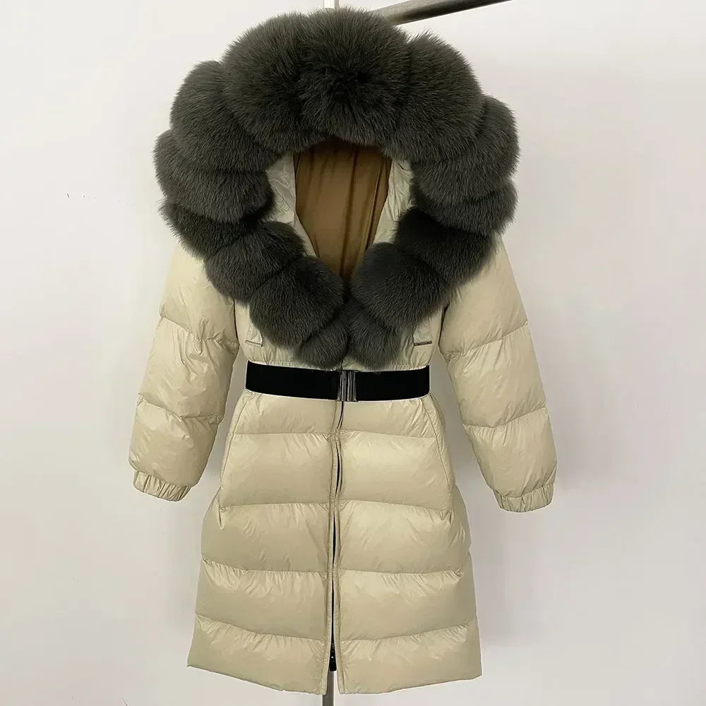 Fur’Ells Real Fox Fur Collar Duck Down Puffer Jacket - Long Length