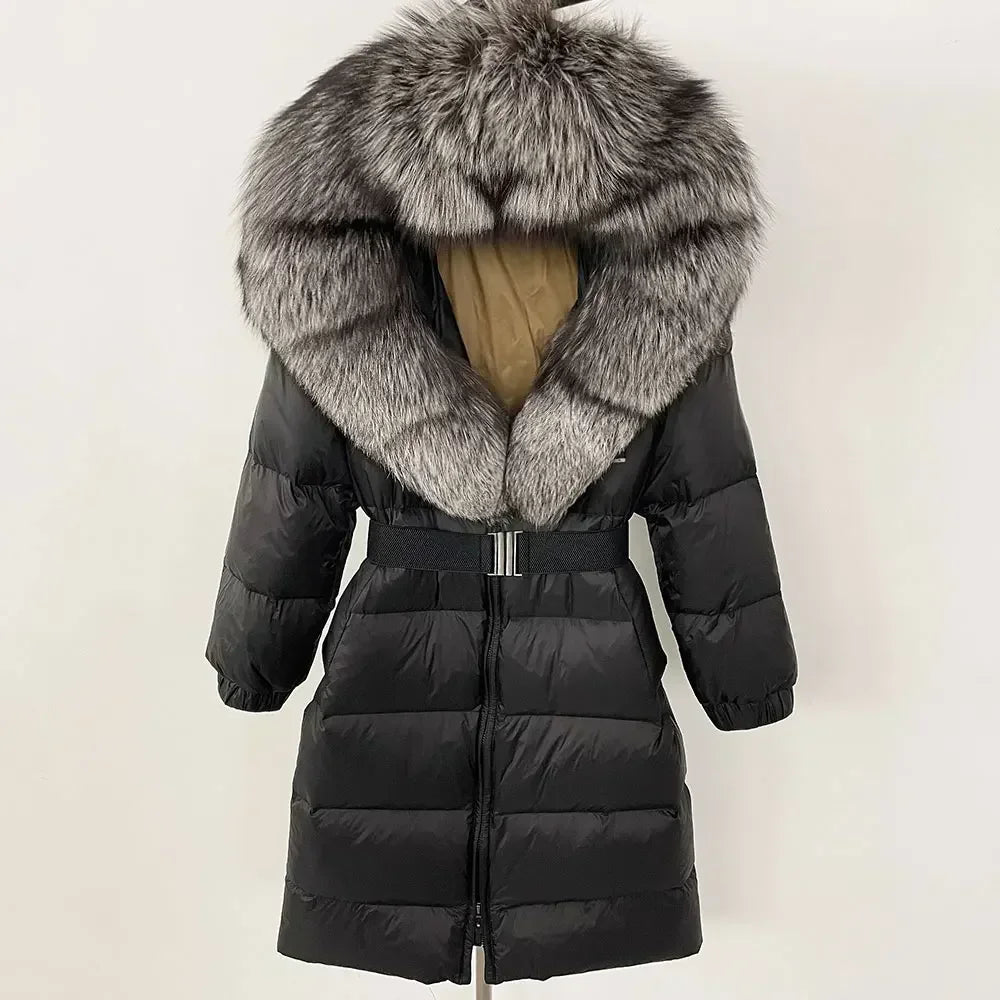 Fur’Ells Real Fox Fur Collar Duck Down Puffer Jacket - Long Length