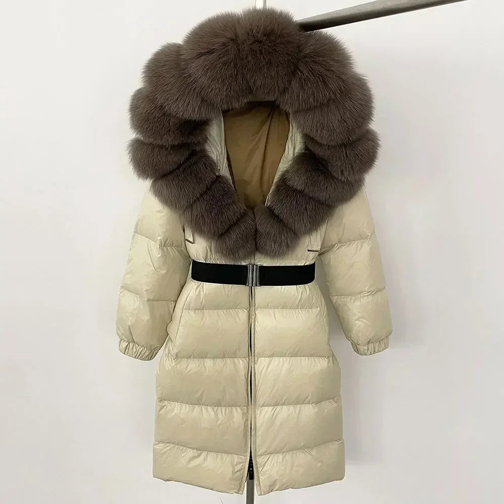 Fur’Ells Real Fox Fur Collar Duck Down Puffer Jacket - Long Length