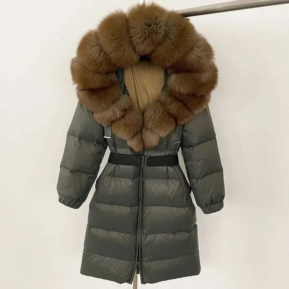 Fur’Ells Real Fox Fur Collar Duck Down Puffer Jacket - Long Length