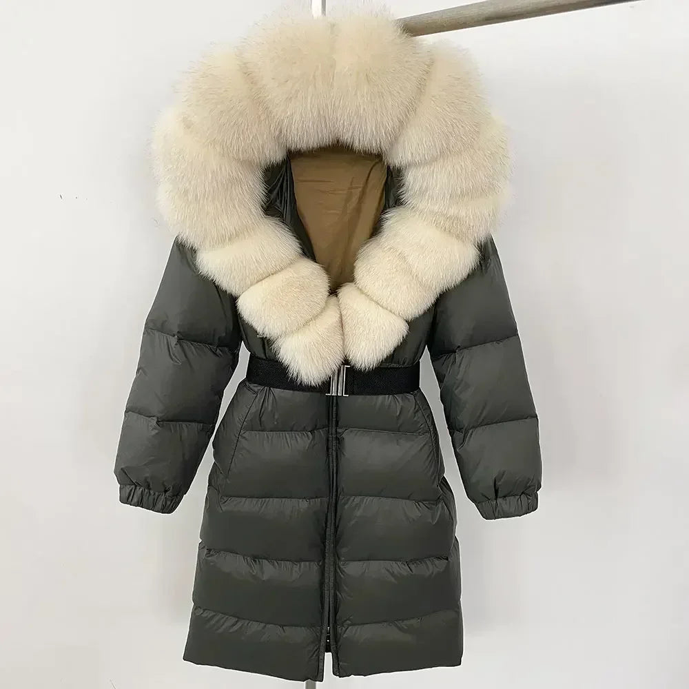 Fur’Ells Real Fox Fur Collar Duck Down Puffer Jacket - Long Length