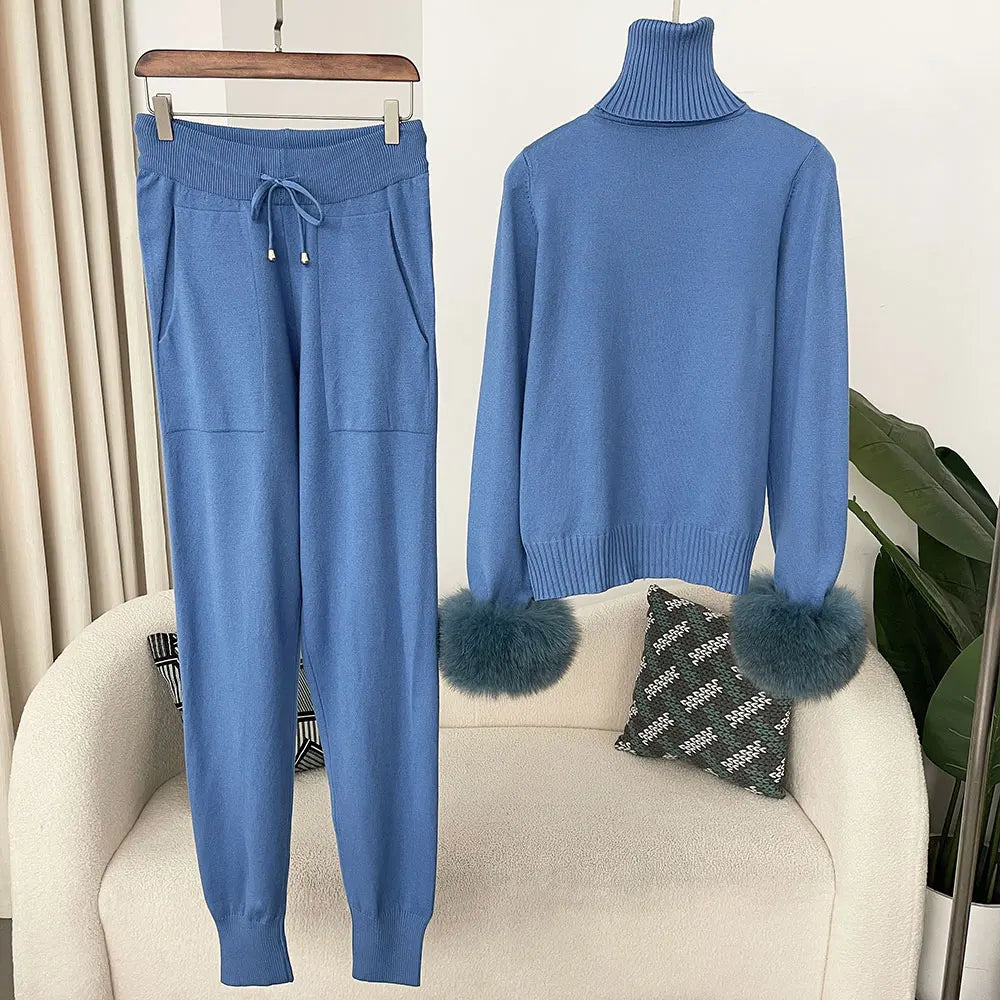 Fur'Ells Roll neck Fur detailed Co Ord Set