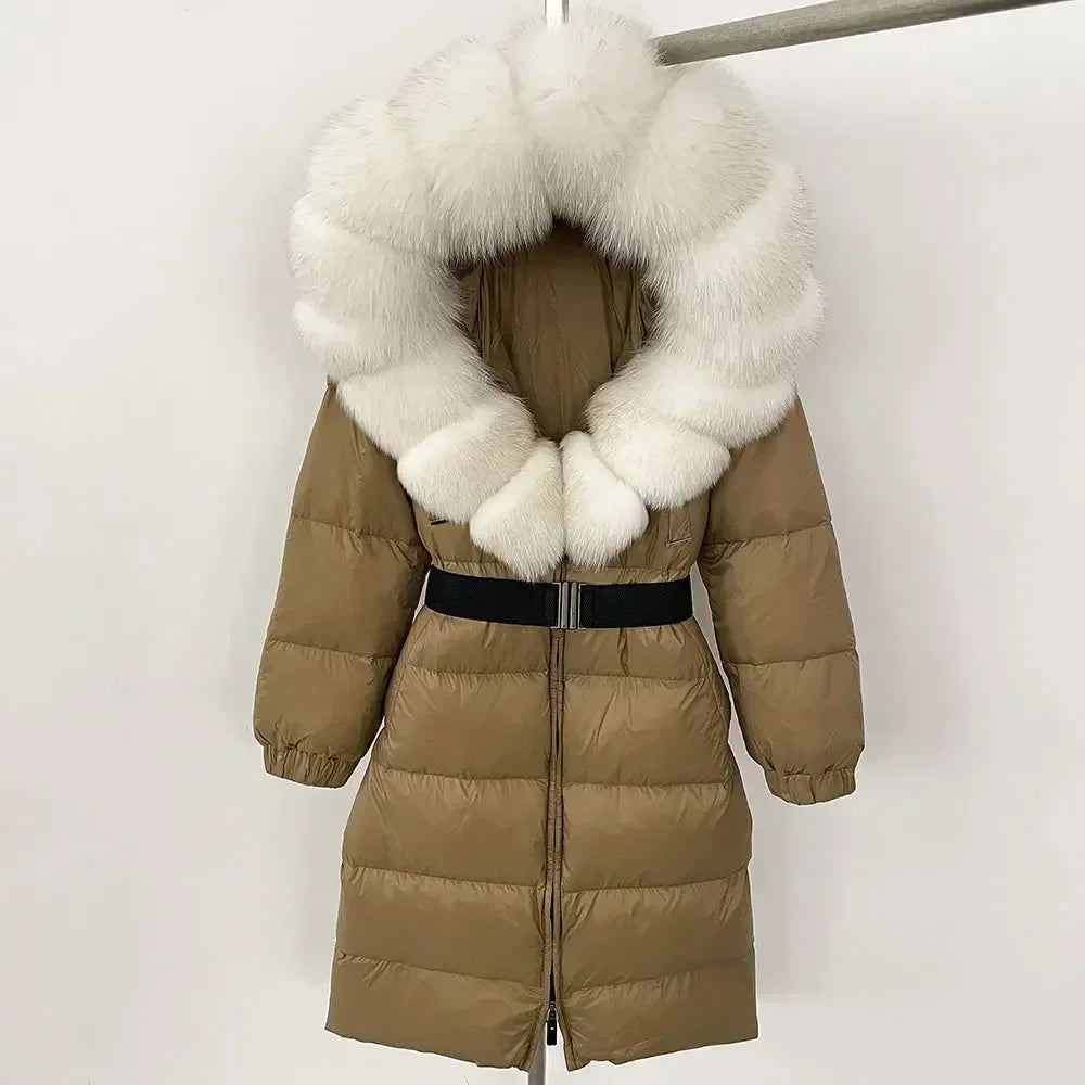 Fur’Ells Real Fox Fur Collar Duck Down Puffer Jacket - Long Length