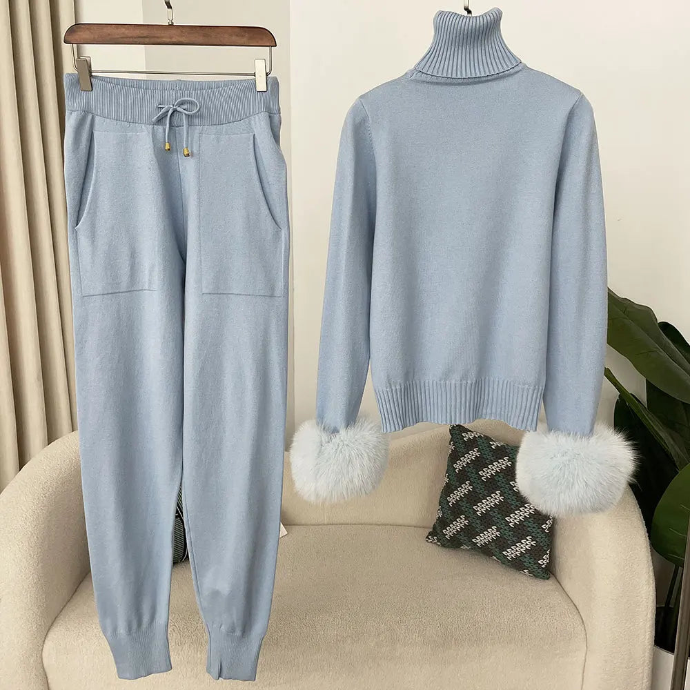 Fur'Ells Roll neck Fur detailed Co Ord Set