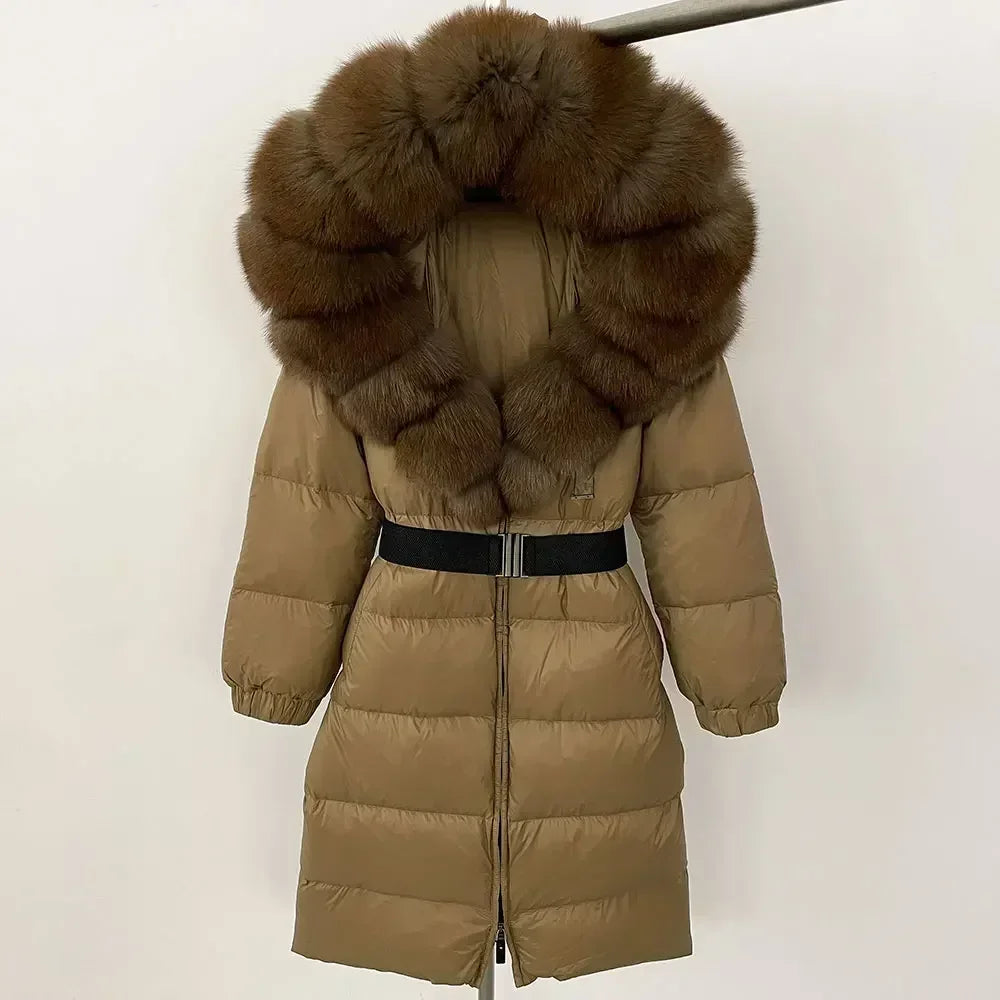 Fur’Ells Real Fox Fur Collar Duck Down Puffer Jacket - Long Length