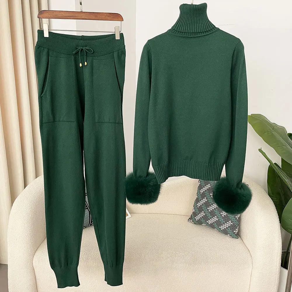 Fur'Ells Roll neck Fur detailed Co Ord Set