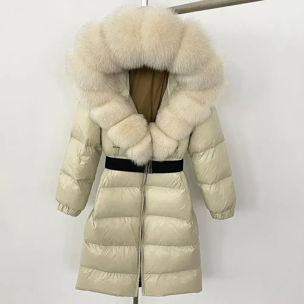 Fur’Ells Real Fox Fur Collar Duck Down Puffer Jacket - Long Length